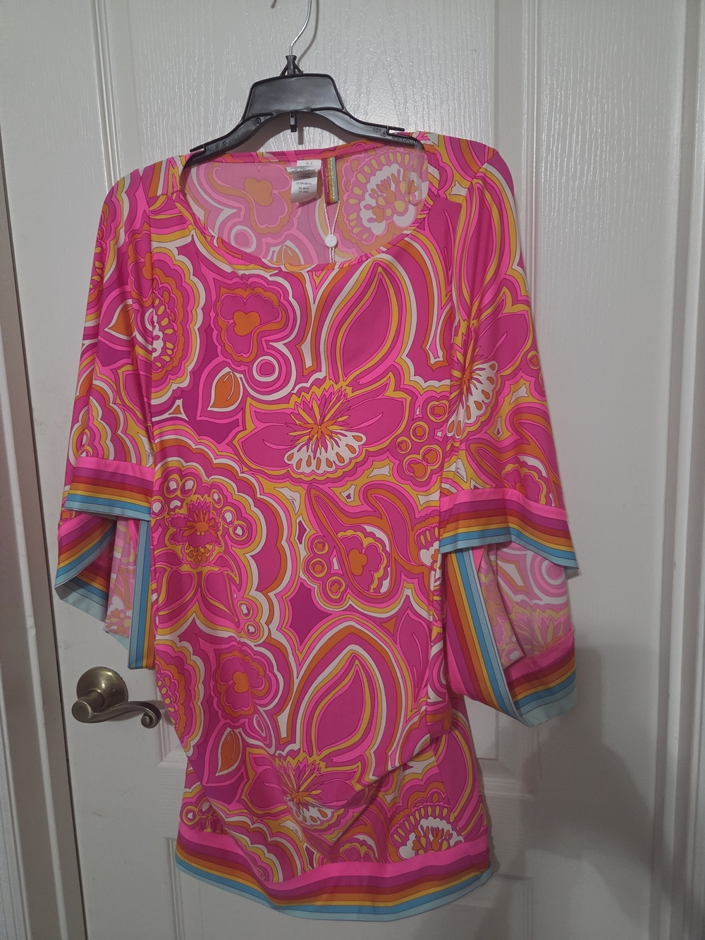 Trina Turk Pink and Orange Floral Scoop Neck Dress
